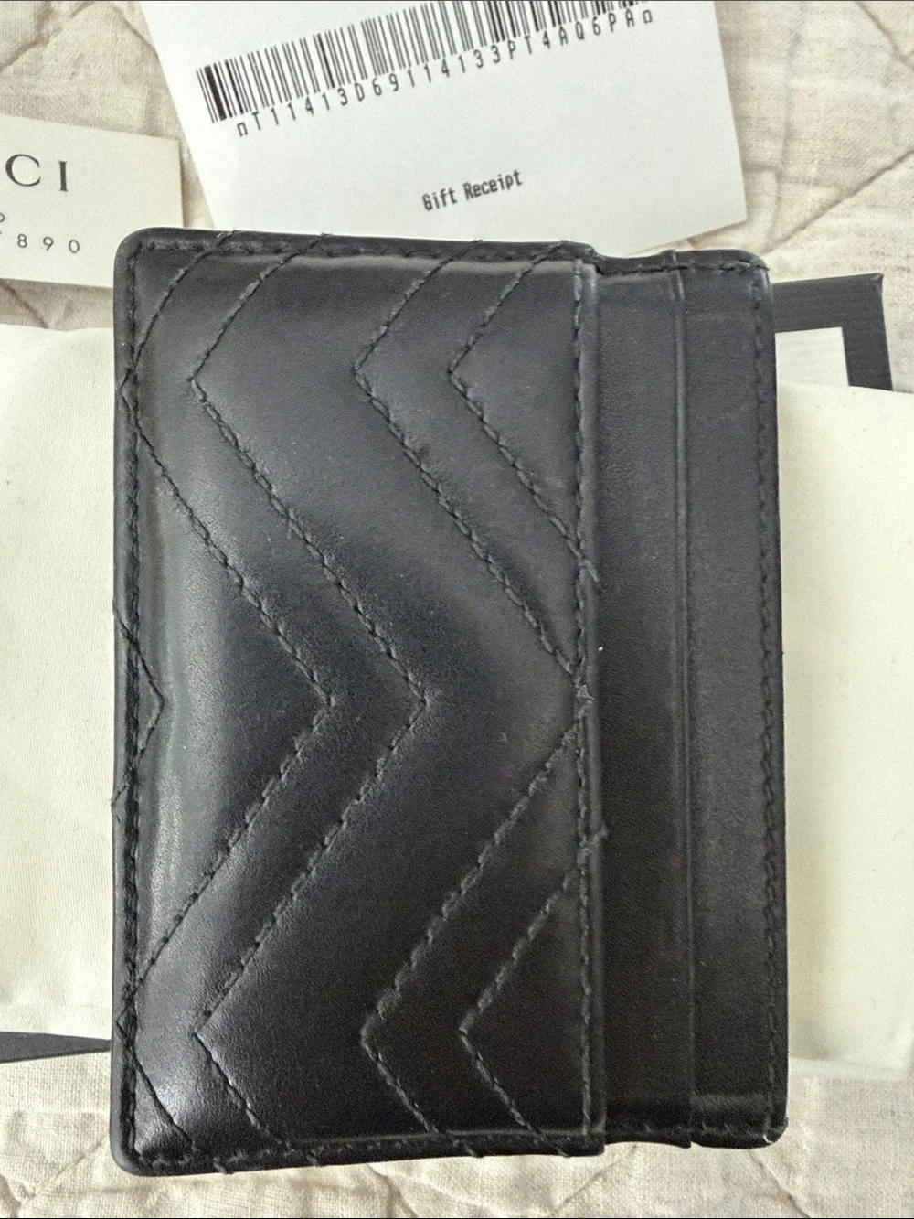 Gucci Black Quilted Leather Card Holder with Gold Double G - Picture 8 of 12